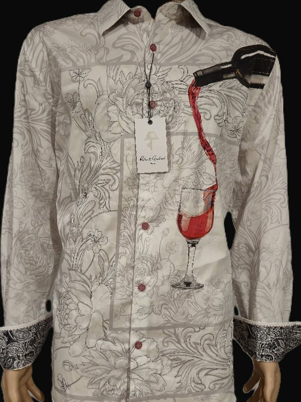 NWT $258 ROBERT GRAHAM GRENASHE COTTON SHIRT WHITE WINE GLASS EMBROIDERY 2XL